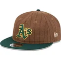 gorra-plana-marron-y-verde-ajustable-9fifty-retro-crown-wool-pinstripe-de-oakland-athletics-mlb-de-new-era