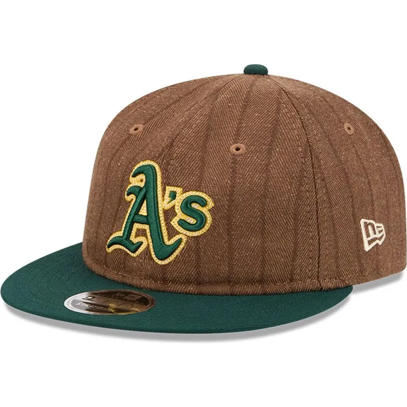 braune-und-grune-verstellbare-flatcap-9fifty-retro-crown-wool-pinstripe-der-oakland-athletics-mlb-von-new-era