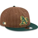 gorra-plana-marron-y-verde-ajustable-9fifty-retro-crown-wool-pinstripe-de-oakland-athletics-mlb-de-new-era