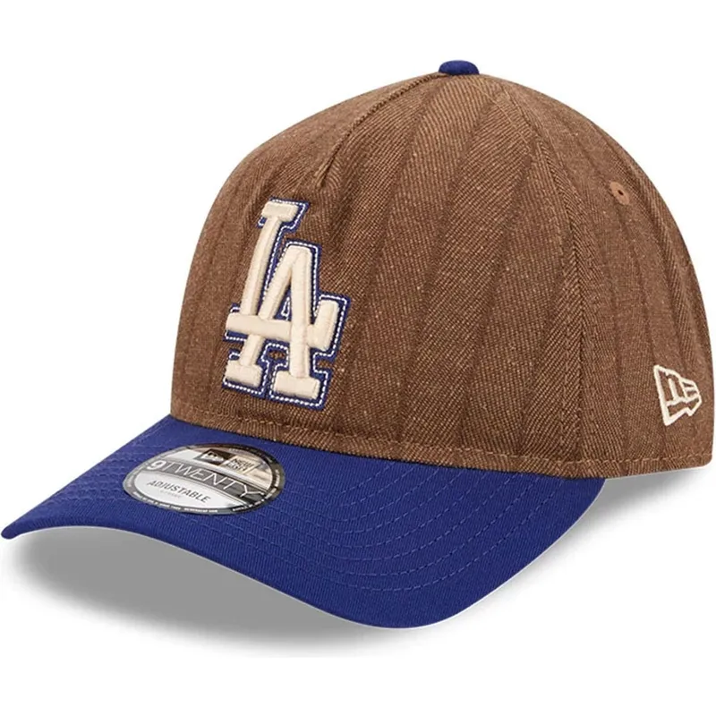 gorra-curva-marron-y-azul-ajustable-9twenty-a-frame-wool-pinstripe-de-los-angeles-dodgers-mlb-de-new-era