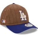 braune-und-blaue-verstellbare-curved-cap-9twenty-a-frame-wool-pinstripe-der-los-angeles-dodgers-mlb-von-new-era