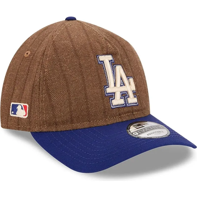 gorra-curva-marron-y-azul-ajustable-9twenty-a-frame-wool-pinstripe-de-los-angeles-dodgers-mlb-de-new-era