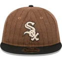 braune-und-schwarze-verstellbare-flatcap-9fifty-retro-crown-wool-pinstripe-der-chicago-white-sox-mlb-von-new-era