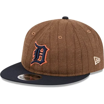 Verstellbare 9FIFTY Retro Crown Wool Pinstripe Kappe in Braun und Marineblau der Detroit Tigers MLB von New Era