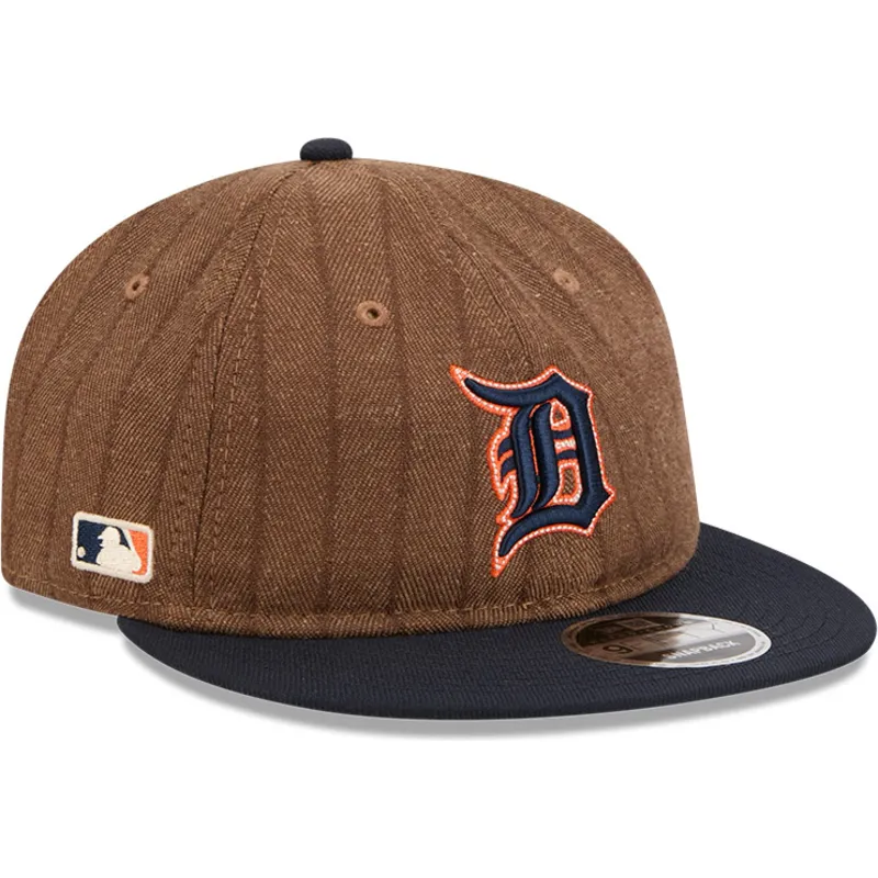 gorra-plana-marron-y-azul-marino-ajustable-9fifty-retro-crown-wool-pinstripe-de-detroit-tigers-mlb-de-new-era