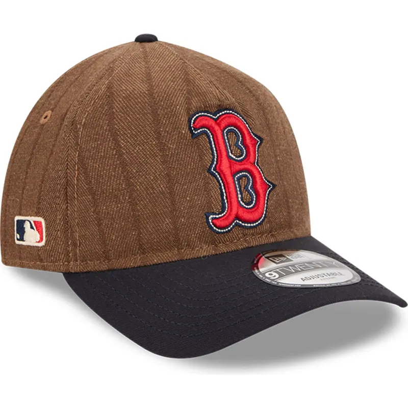 brun-och-marinbla-bojd-justerbar-keps-9twenty-a-frame-wool-pinstripe-fran-boston-red-sox-mlb-av-new-era