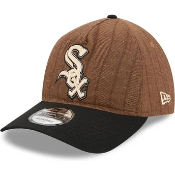 Verstellbare braun-schwarze Curved Cap 9TWENTY A Frame Wool Pinstripe der Chicago White Sox MLB von New Era