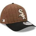 verstellbare-braun-schwarze-curved-cap-9twenty-a-frame-wool-pinstripe-der-chicago-white-sox-mlb-von-new-era