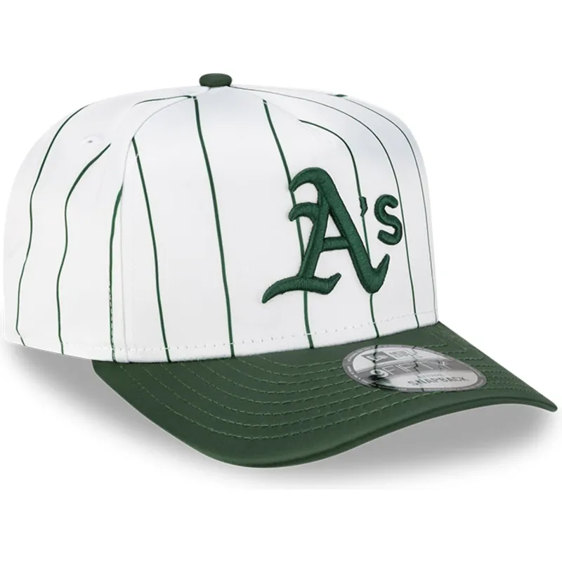 weisse-und-grune-gebogene-snapback-kappe-9fifty-a-frame-satin-pinstripe-von-oakland-athletics-mlb-von-new-era