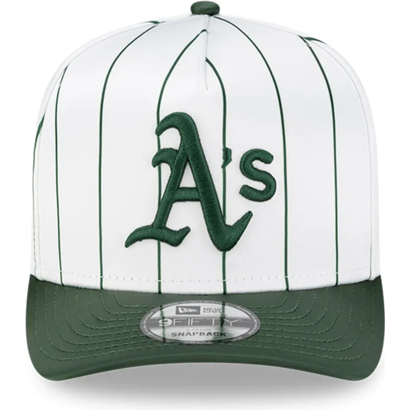 weisse-und-grune-gebogene-snapback-kappe-9fifty-a-frame-satin-pinstripe-von-oakland-athletics-mlb-von-new-era