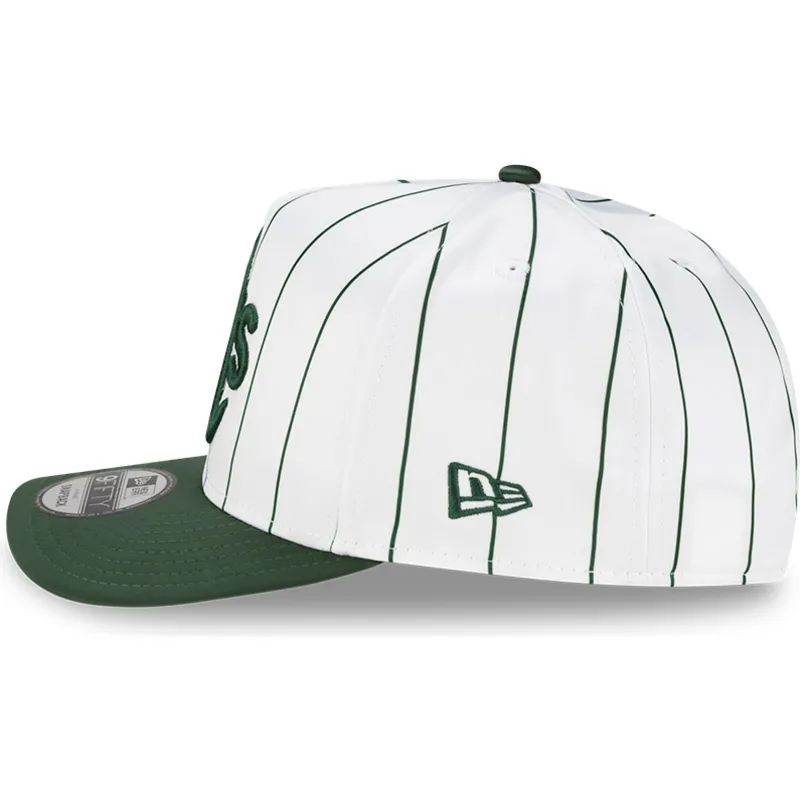 weisse-und-grune-gebogene-snapback-kappe-9fifty-a-frame-satin-pinstripe-von-oakland-athletics-mlb-von-new-era