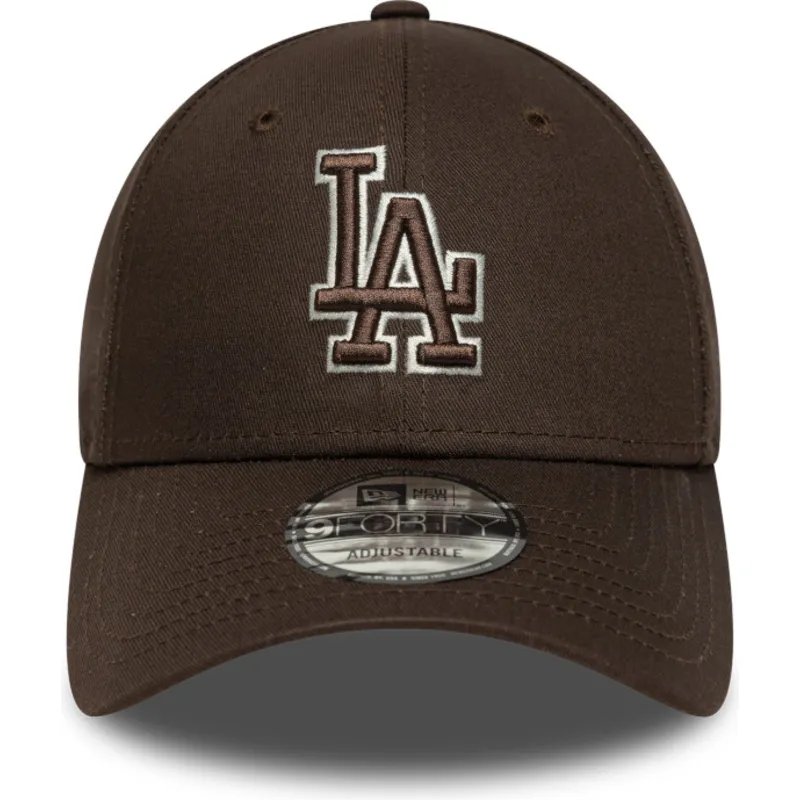 braune-verstellbare-curved-cap-9forty-outline-der-los-angeles-dodgers-mlb-von-new-era