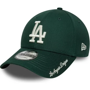 Grön justerbar böjd keps 9FORTY Visor Script Los Angeles Dodgers MLB från New Era