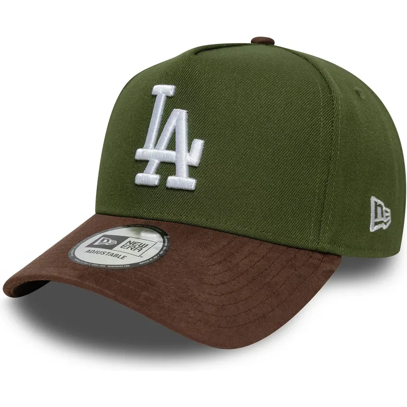 gorra-curva-verde-y-marron-snapback-9forty-e-frame-suede-visor-de-los-angeles-dodgers-mlb-de-new-era