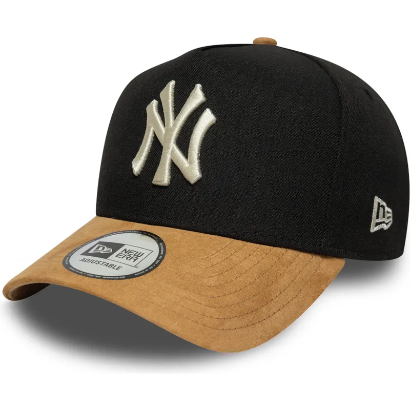 svart-och-brun-bojd-keps-snapback-9forty-e-frame-suede-visor-fran-new-york-yankees-mlb-av-new-era