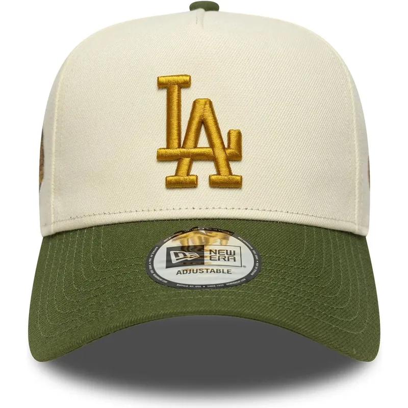 gorra-curva-beige-y-verde-snapback-9forty-e-frame-world-series-patch-de-los-angeles-dodgers-mlb-de-new-era