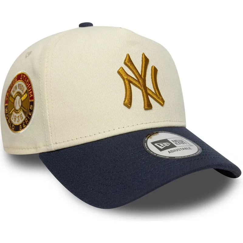 beige-och-marinbla-snapback-keps-9forty-e-frame-world-series-patch-new-york-yankees-mlb-fran-new-era