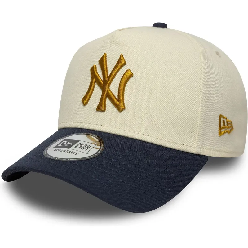 gorra-curva-beige-y-azul-marino-snapback-9forty-e-frame-world-series-patch-de-new-york-yankees-mlb-de-new-era