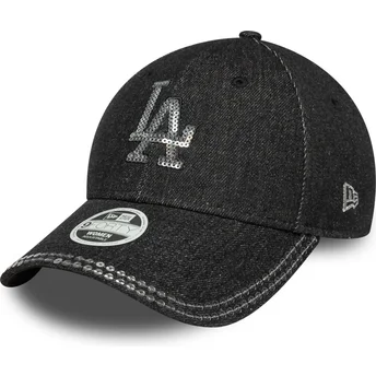 Svart justerbar kurvkeps för kvinnor 9FORTY Sequin Denim Los Angeles Dodgers MLB från New Era
