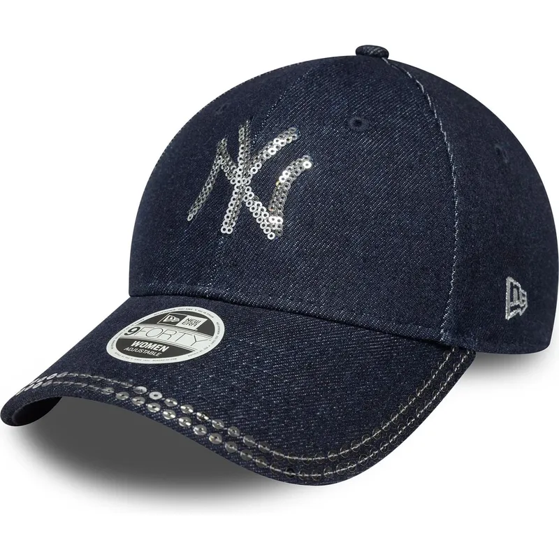 marinbla-justerbar-kurvad-keps-for-dam-9forty-sequin-denim-fran-new-york-yankees-mlb-av-new-era