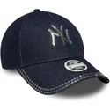 marineblaue-gebogene-verstellbare-damenkappe-9forty-sequin-denim-der-new-york-yankees-mlb-von-new-era