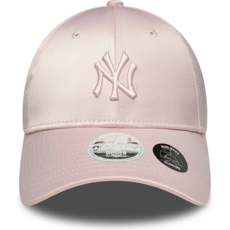 rosafarbene-verstellbare-curved-cap-fur-damen-mit-rosa-logo-9forty-satin-bow-back-der-new-york-yankees-mlb-von-new-era