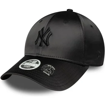 Gorra curva negra ajustable para mujer con logo negro 9FORTY Satin Bow Back de New York Yankees MLB de New Era