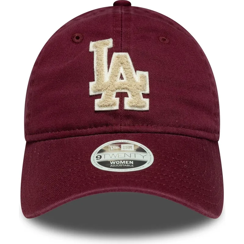 justerbar-vinrod-kurvad-keps-for-kvinnor-med-beige-logotyp-9twenty-boucle-los-angeles-dodgers-mlb-fran-new-era