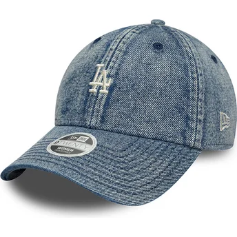 Blaue gebogene verstellbare Damen-Kappe 9TWENTY Denim der Los Angeles Dodgers MLB von New Era
