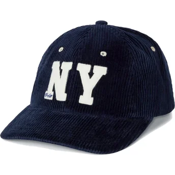 Marineblaue, verstellbare Kappe mit gebogenem Schirm und NY Patch aus authentischem Cord von Polo Ralph Lauren.
