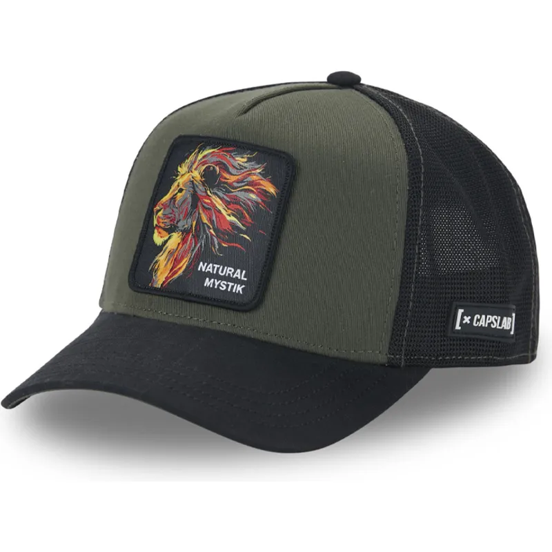 gron-och-svart-trucker-keps-lejon-natural-mystik-mys-beasts-fran-capslab