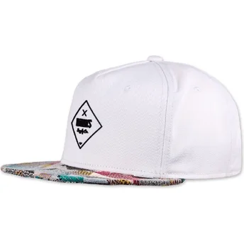 Gorra plana blanca y multicolor snapback Rubber Aztek de Djinns