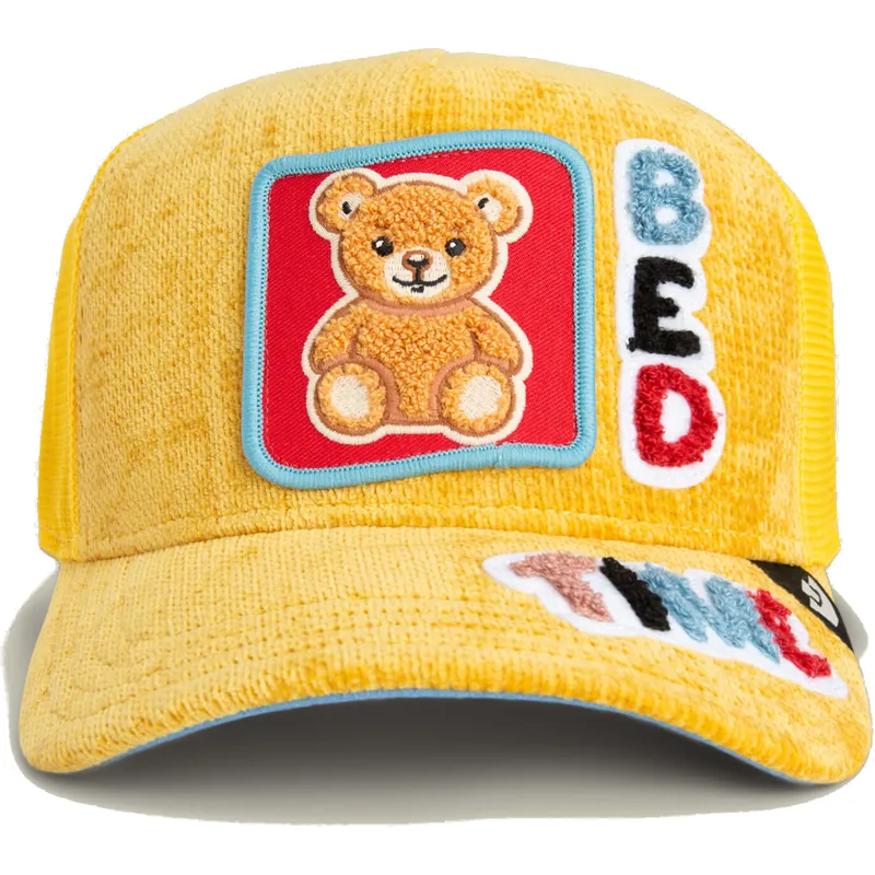 gorra-trucker-amarilla-y-azul-oso-bed-time-duvet-all-det-happy-thoughts-the-farm-de-goorin-bros