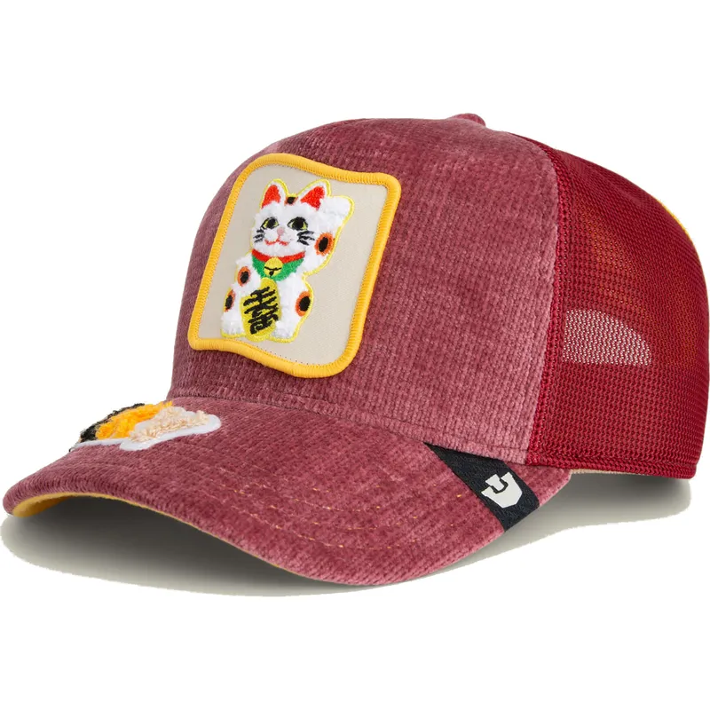 gorra-trucker-roja-gato-lucky-maneki-neko-happy-thoughts-the-farm-de-goorin-bros