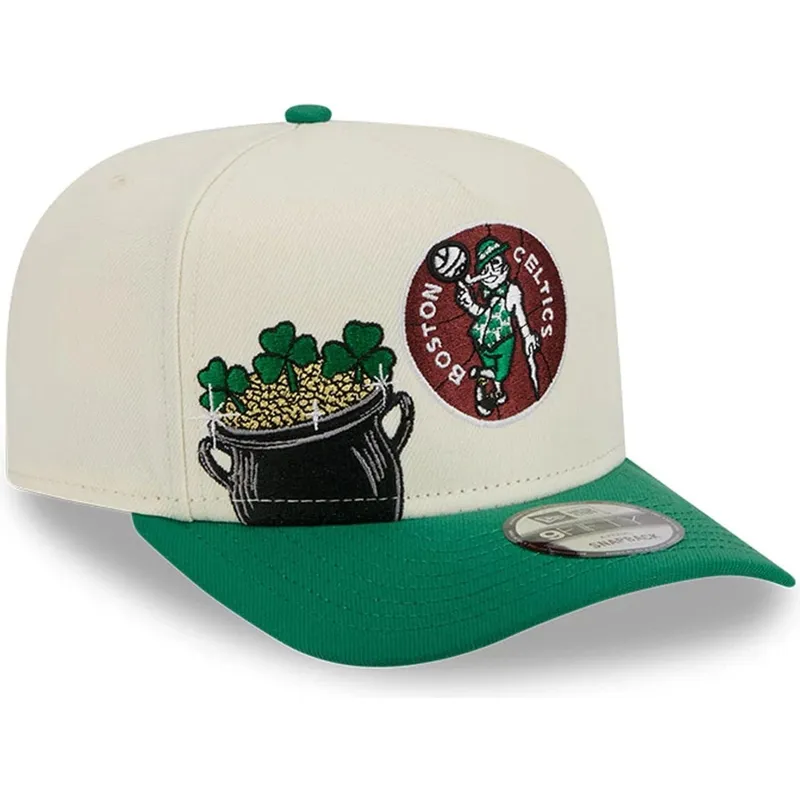 beige-och-gron-kurvad-keps-snapback-9fifty-a-frame-precurved-hardwood-classics-fran-boston-celtics-nba-av-new-era