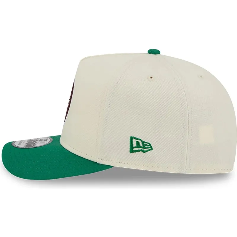 beige-und-grune-gebogene-snapback-kappe-9fifty-a-frame-precurved-hardwood-classics-der-boston-celtics-nba-von-new-era