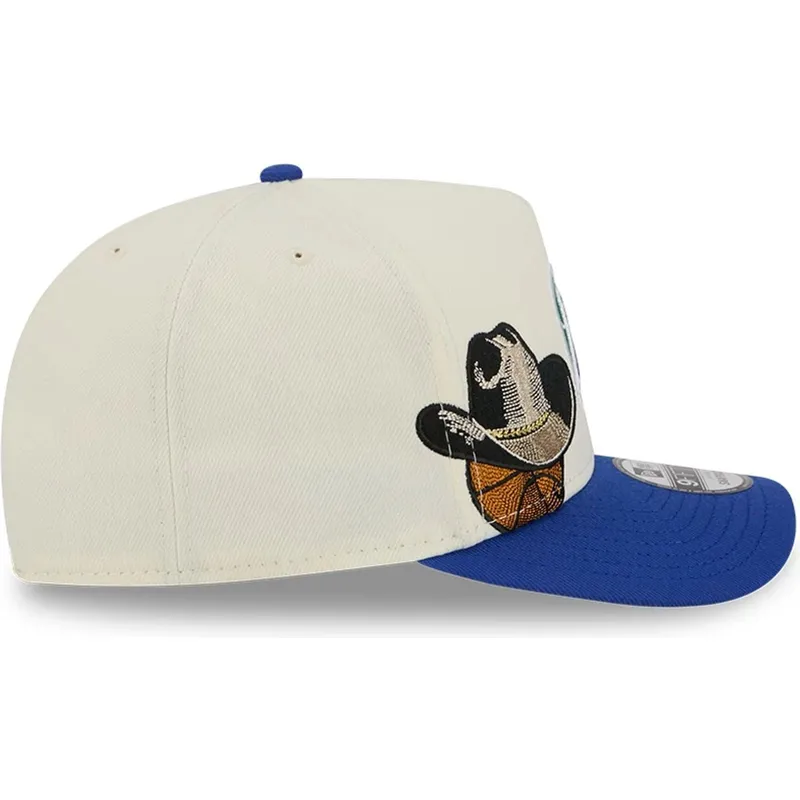 beige-und-blaue-gebogene-snapback-kappe-9fifty-a-frame-precurved-hardwood-classics-der-dallas-mavericks-nba-von-new-era