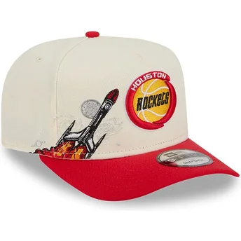 Beige-rote Snapback-Kappe 9FIFTY A Frame Precurved Hardwood Classics der Houston Rockets NBA von New Era