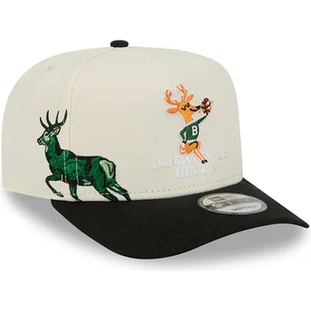 Beige och svart böjd keps snapback 9FIFTY A Frame Precurved Hardwood Classics från Milwaukee Bucks NBA av New Era