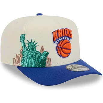 New Era Curved Brim 9FIFTY A Frame Precurved Hardwood Classics New York Knicks NBA Beige and Blue Snapback Cap