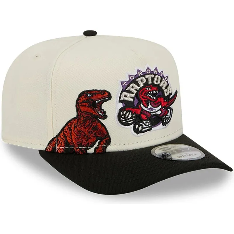 beige-und-schwarze-gebogene-snapback-kappe-9fifty-a-frame-precurved-hardwood-classics-der-toronto-raptors-nba-von-new-era