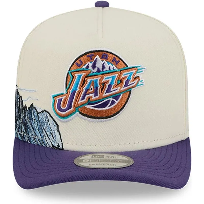 beige-och-violett-bojd-snapback-keps-9fifty-a-frame-precurved-hardwood-classics-fran-utah-jazz-nba-av-new-era