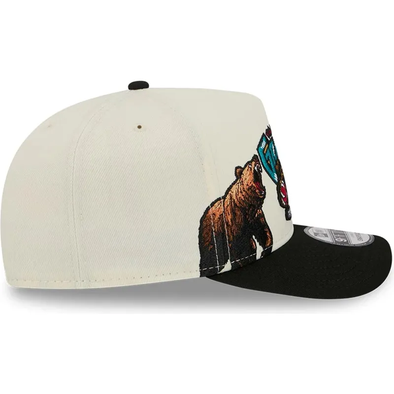beige-und-schwarze-gebogene-snapback-kappe-9fifty-a-frame-precurved-hardwood-classics-der-vancouver-grizzlies-nba-von-new-era
