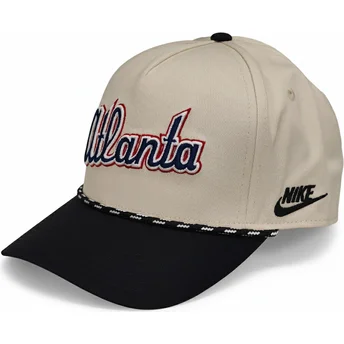 Καπέλο με καμπύλη beige και μαύρο snapback Rise Structured των Atlanta Braves MLB της Nike