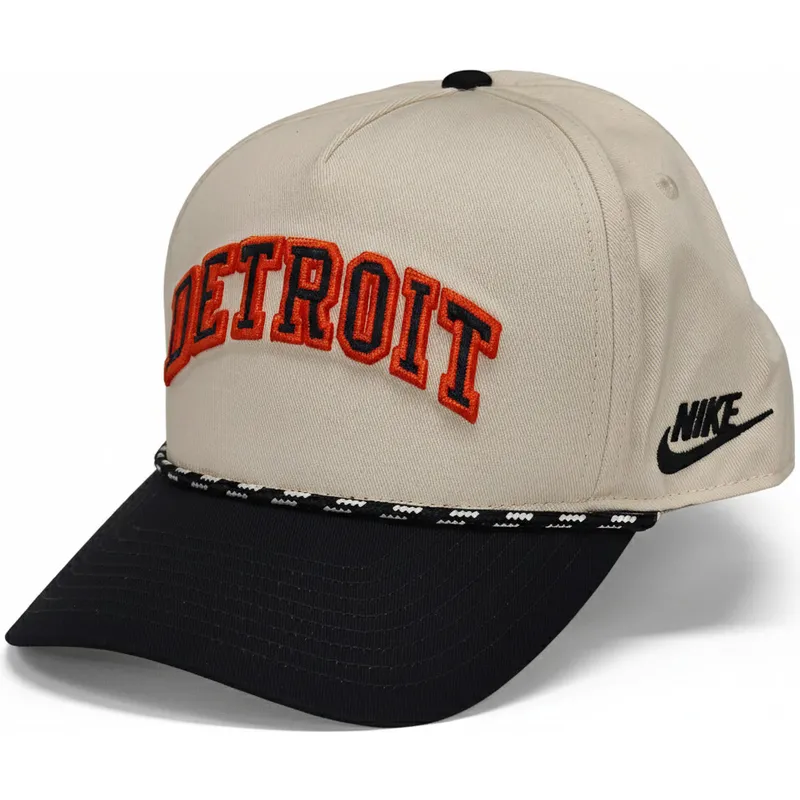 nike-curved-brim-rise-structured-detroit-tigers-mlb-beige-and-black-snapback-cap