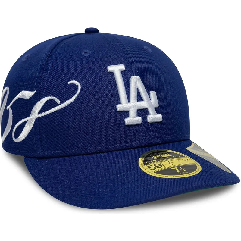 blaue-gebogene-verstellbare-59fifty-low-profile-precurved-est-script-kappe-der-los-angeles-dodgers-mlb-von-new-era