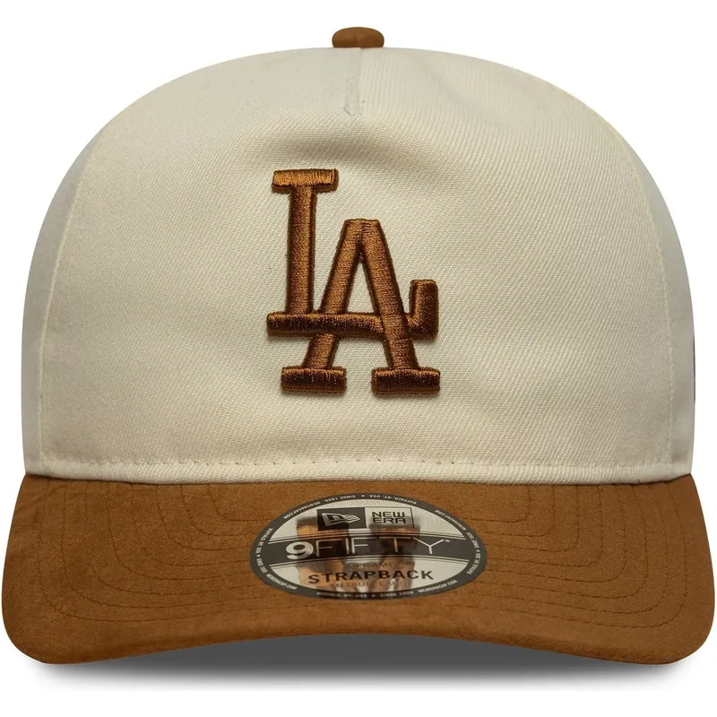 gorra-curva-beige-y-marron-ajustable-9fifty-a-frame-suede-visor-de-los-angeles-dodgers-mlb-de-new-era