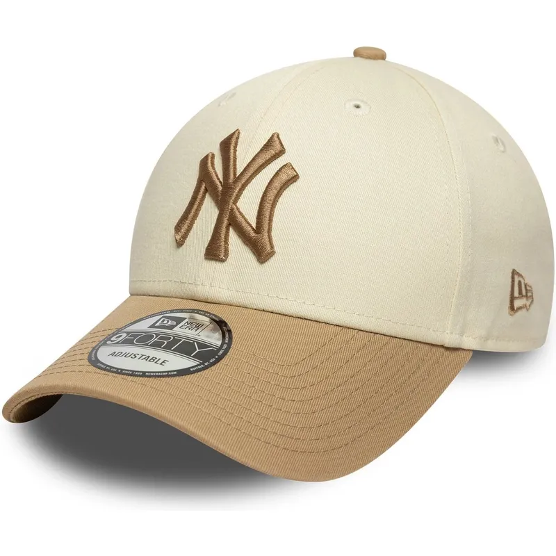 new-era-curved-brim-brown-logo-9forty-colour-block-new-york-yankees-mlb-beige-and-brown-adjustable-cap