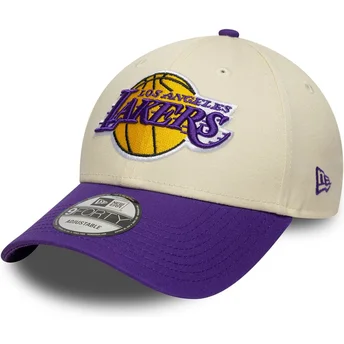 Böjd beige och violett justerbar keps 9FORTY Colour Block från Los Angeles Lakers NBA av New Era