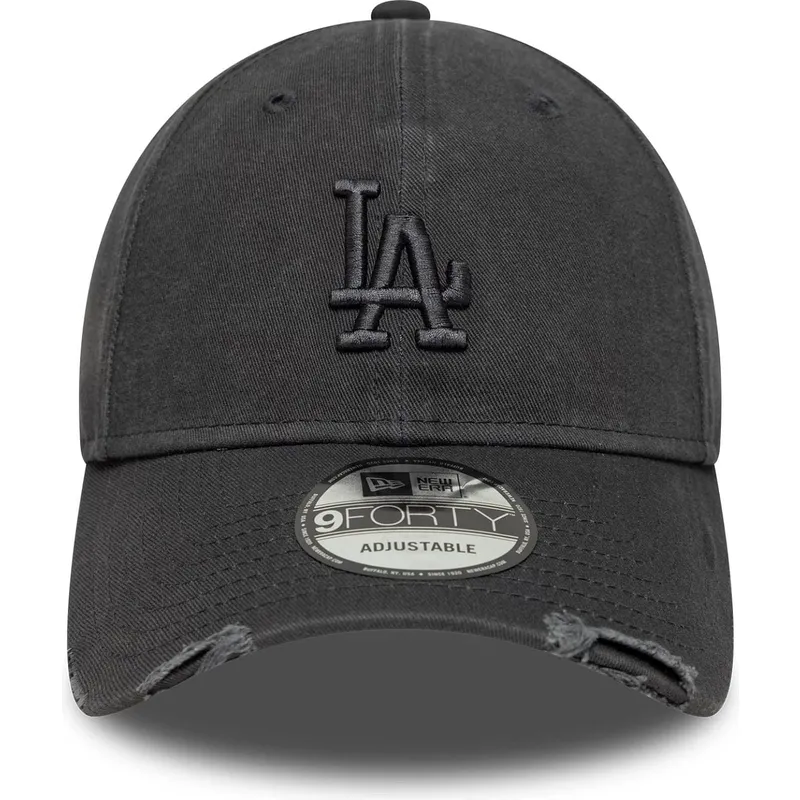 graue-verstellbare-curved-cap-mit-grauem-logo-9forty-wash-distress-der-los-angeles-dodgers-mlb-von-new-era